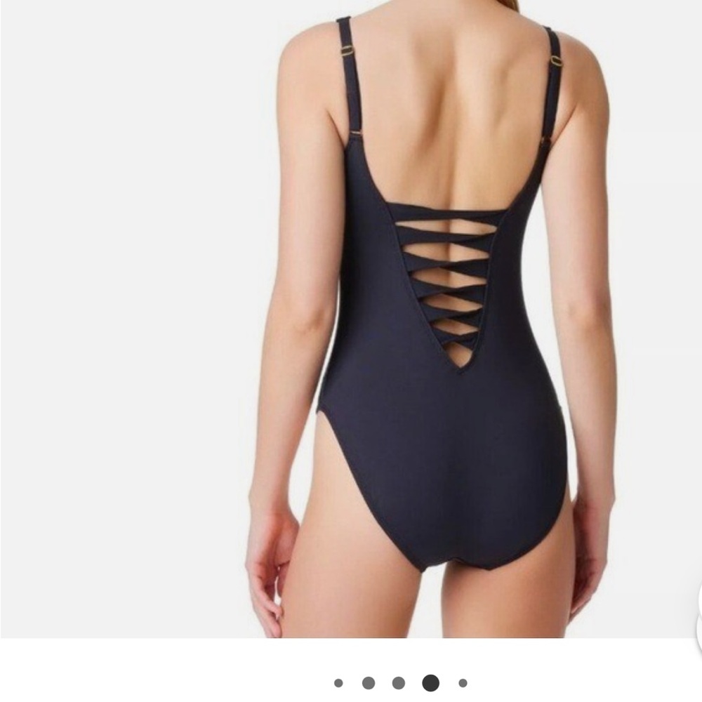 Bleu Rod Beattie Black and Gold One-Piece Swimsuit with Strappy V-Neck - Picture 2 of 7